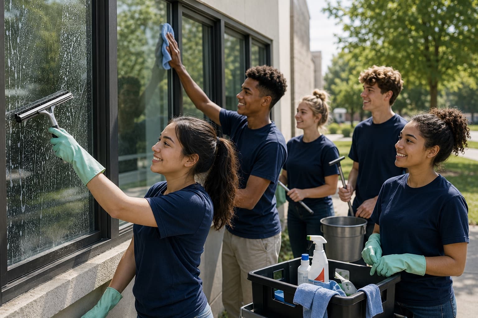 BrightPath Windows team cleaning exterior windows